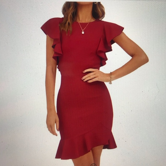 NWT Women’s Ruffle Sleeve Red Mermaid Dress - Picture 1 of 11